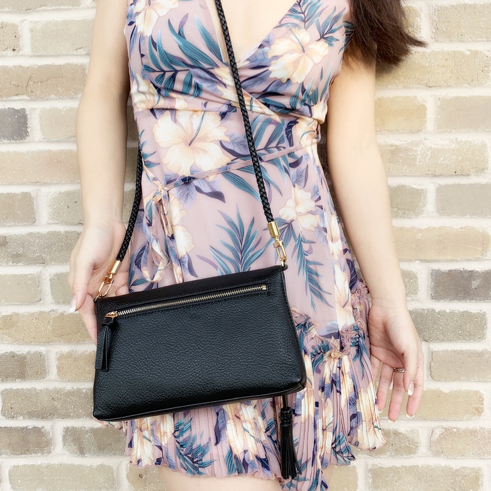 Tory Burch Fold over crossbody black or Tan - Picture 5 of 8